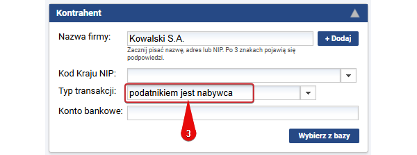 Widok znacznika VAT rozliczanego przez usługobiorcę. Krok 2.