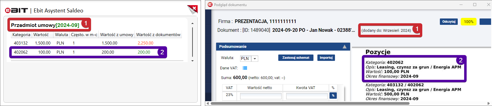 Wskaźnik wykonania umowy w analizowanym okresie.