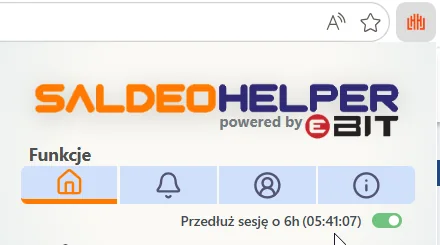 Panel eBIT SaldeoHELPER z funkcją przedłużania aktywnej sesji SaldeoSMART.